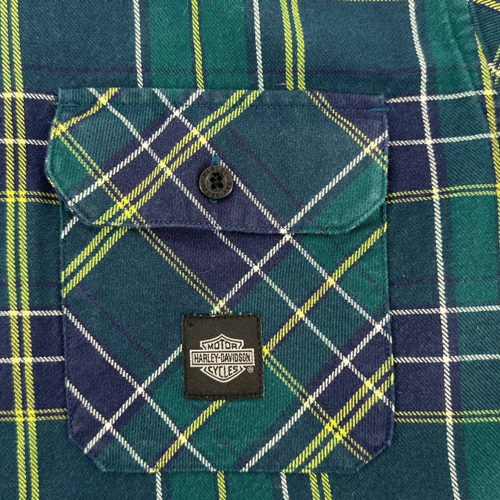 Harley Davidson Men LG Plaid Flannel Short Sleeve Button Up Shirt Motorcycle - Picture 5 of 11